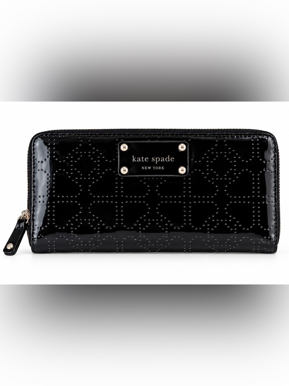kate spade black patent studded logo wallet